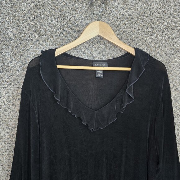 Lane Bryant Top Womens Plus 18/20 Black Slinky V Neck‎ Blouse Ruffle Stretch - Picture 4 of 7